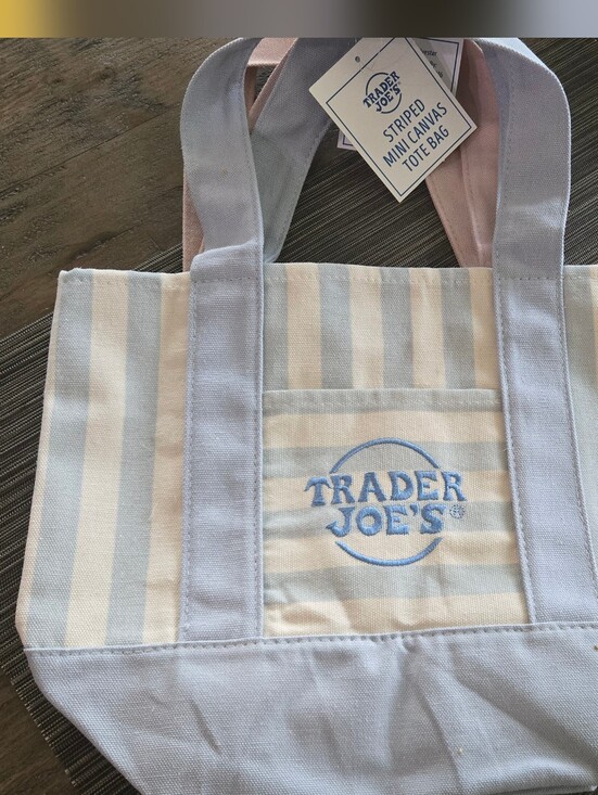 Trader Joe'S Handbags - Trader Joe's Blue & Cream Striped Mini Canvas Tote Bag